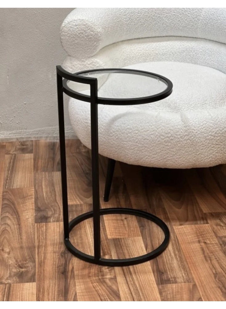 طاولة خدمة معدنية دائرية بسطح زجاجي